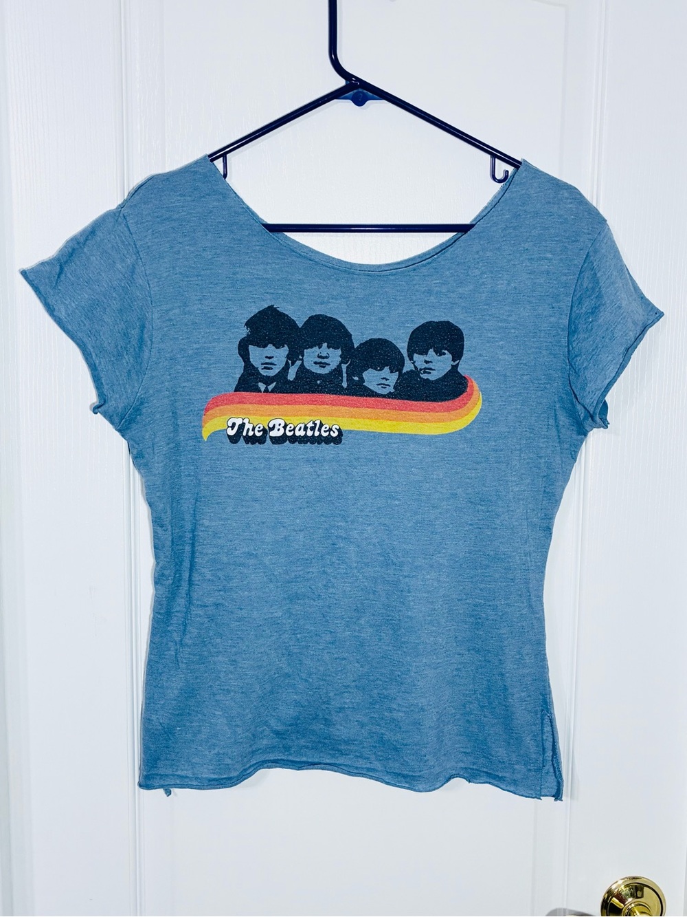 Y2K The Beatles Graphic Hand Cut Band Tee T-Shirt Heather Blue Size Medium